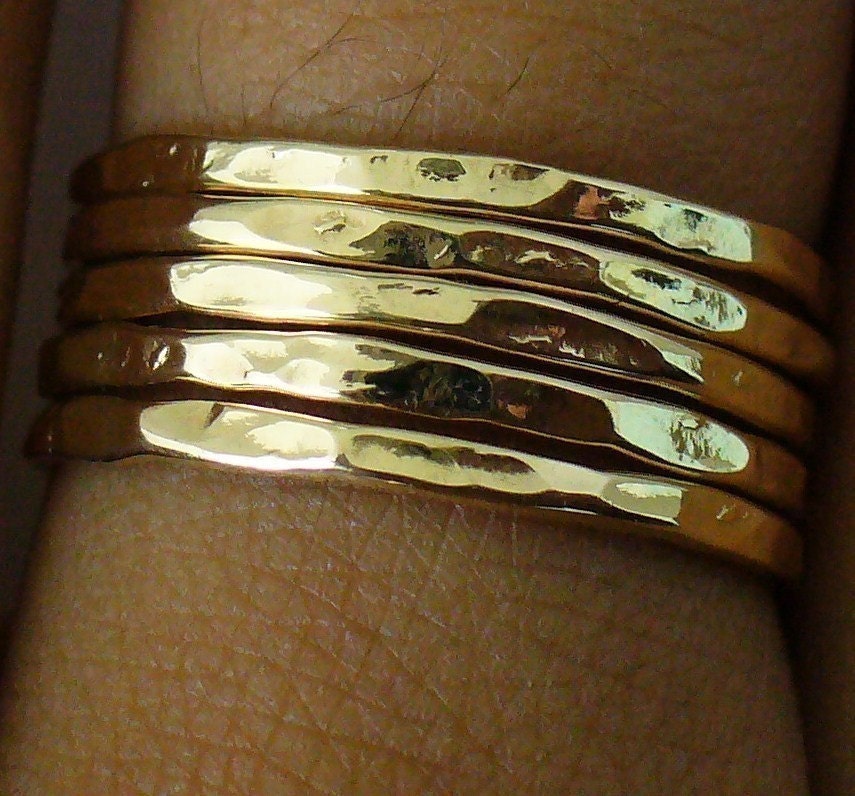 Hammered 5 Band Gold Stacking Ring Set