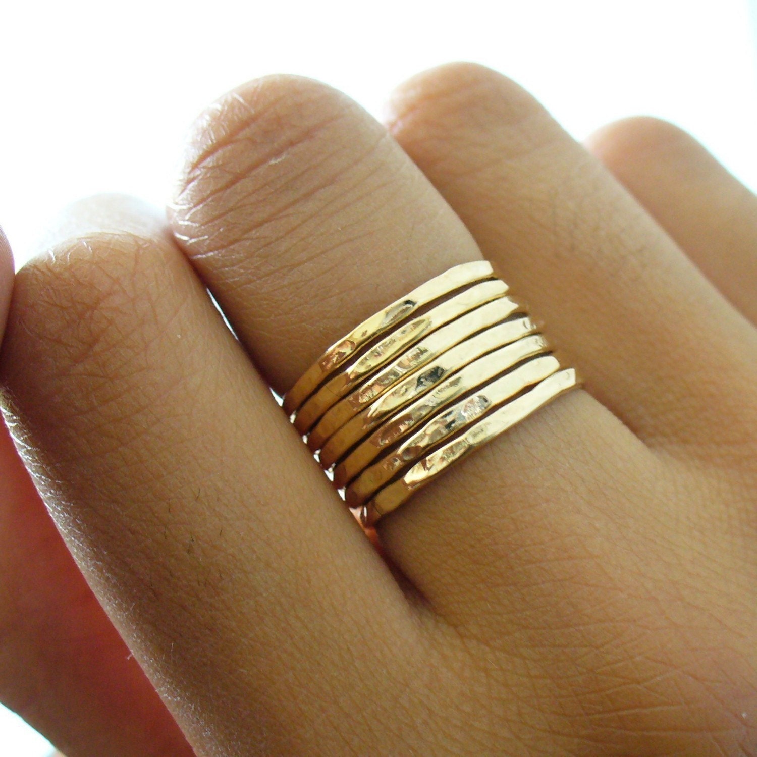 Hammered 7 Band Gold Stacking Ring Set