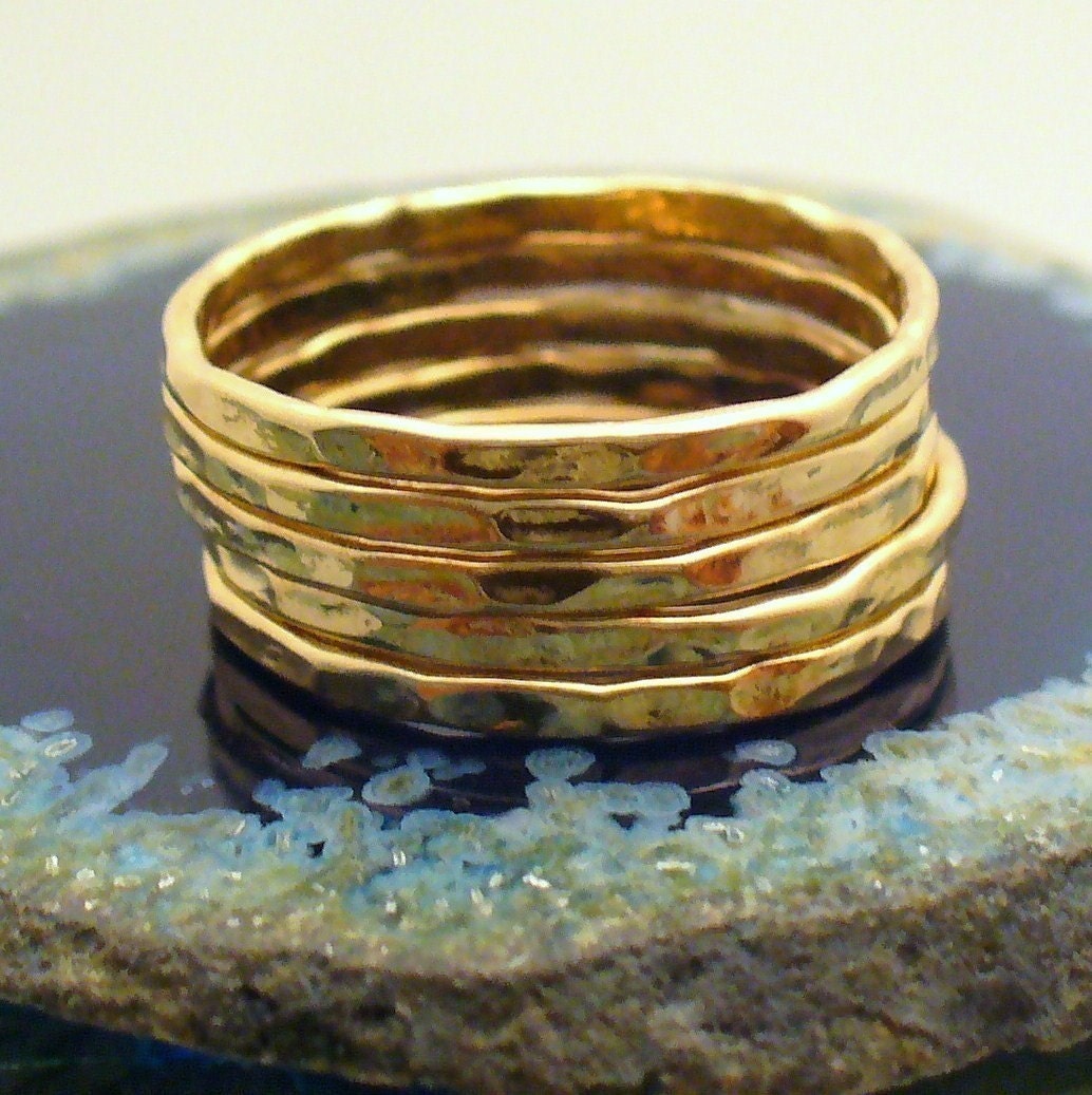 Hammered 5 Band Gold Stacking Ring Set