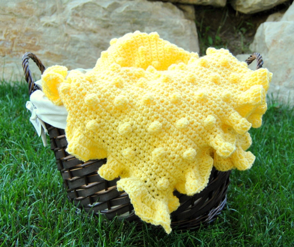 Custom Crochet Ruffles and Dots Baby Blanket You Choose Color