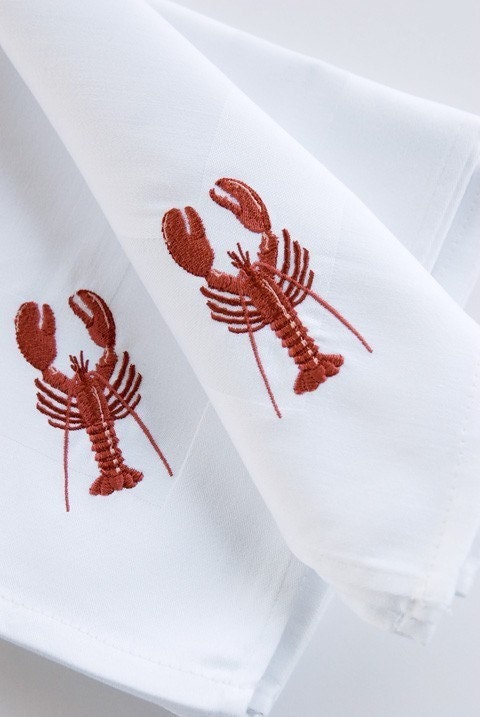 Dinner Napkins , Custom Cloth Lobster Dinner Napkins Seafood , Set of 2