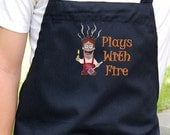 Mens Grilling Apron , Chef Bib Apron with Pockets Embroidered Plays With Fire Optional Personalization Available