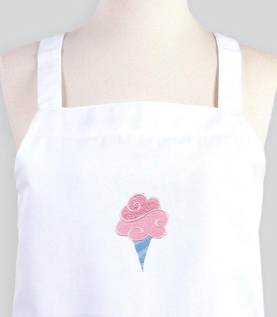 Womens Apron , Chef Bib Apron with Pockets Embroidered Whimsical Cotton Candy, Custom Colors Available, Optional Personalization Available