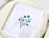 Dinner Napkins , 21x21 Floral Stem, Set of 2, Custom Napkin & Thread Colors Available