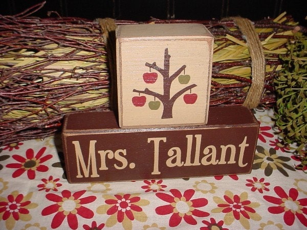 Teacher School PERSONALIZED Name Graduation End Of School Year Teacher Appreciation Gift Wood Sign Shelf Blocks Primitive Country Rustic
