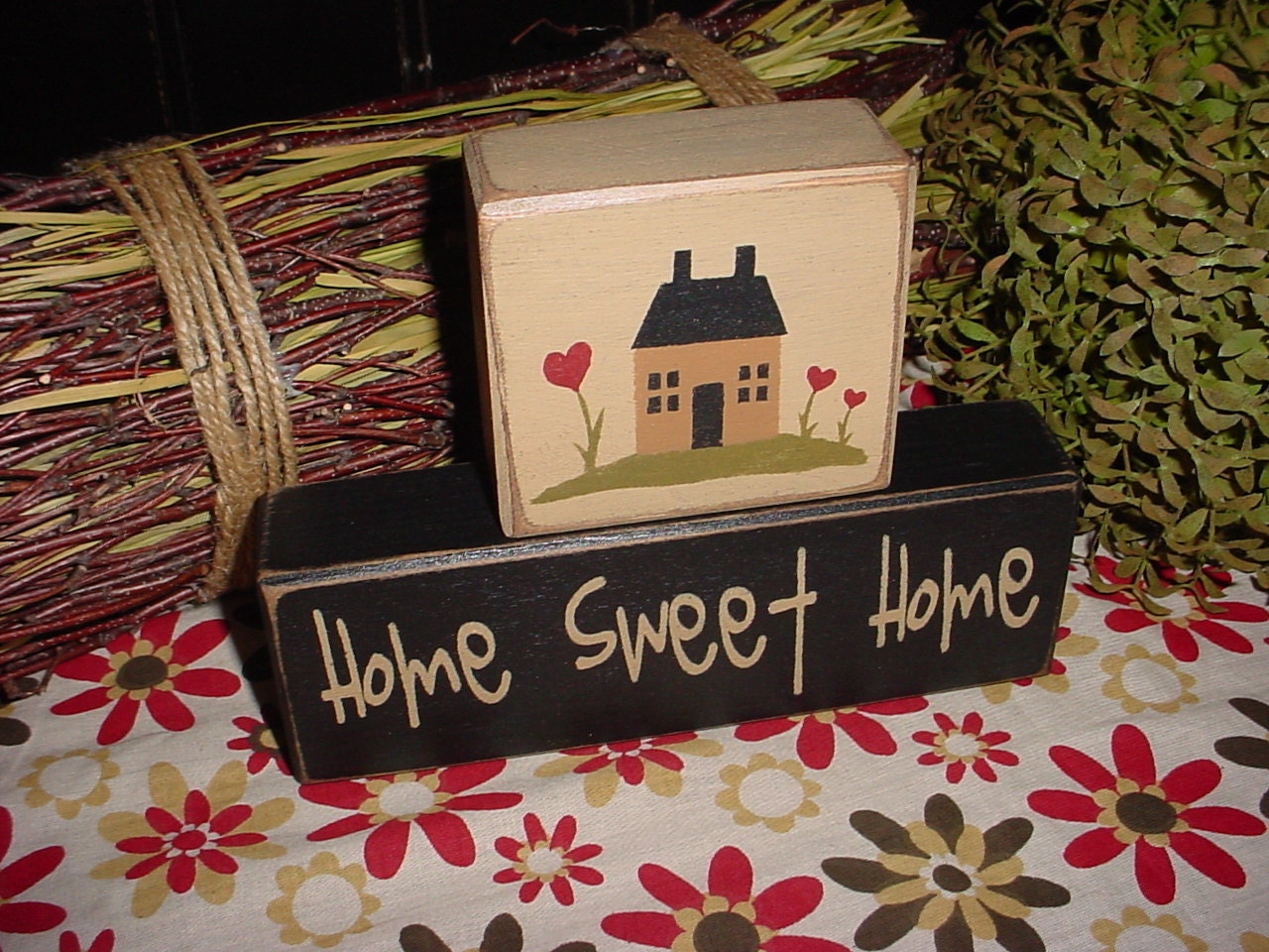 Love Grows Best In Little Houses OR Home Sweet Home Wood Sign Shelf Blocks Primitive Country Rustic Home Decor