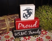 Proud Navy  Army Air Force Family USMC Home Where The Air Force Sends Us Wood Sign Shelf Blocks Primitive Country Rustic