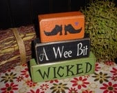 A WEE Bit WICKED Witch Shoes Wood Sign Letter Shelf Blocks Primitive Country Rustic Holiday Seasonal Home Decor