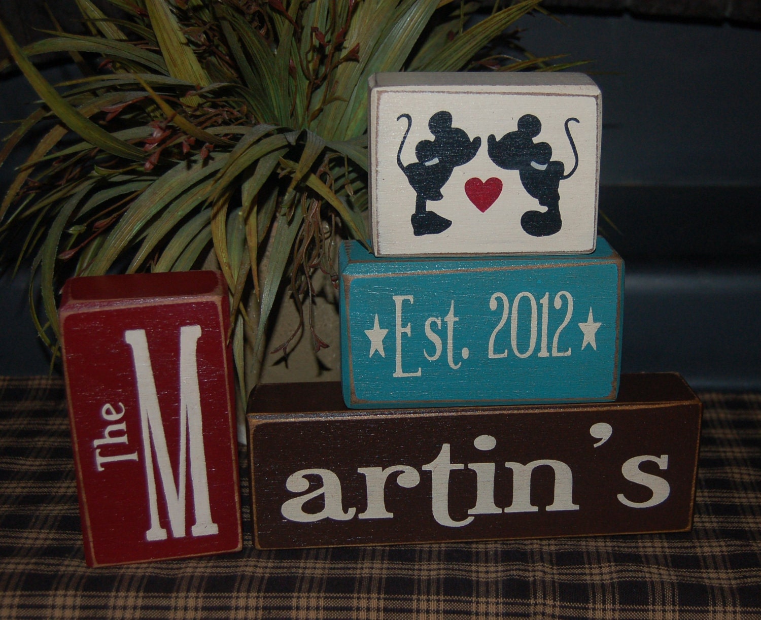 Wedding Marriage CUSTOM Personalized Family Last Name Monogram Initials Established Date Wood Sign Blocks Primitive Country Rustic