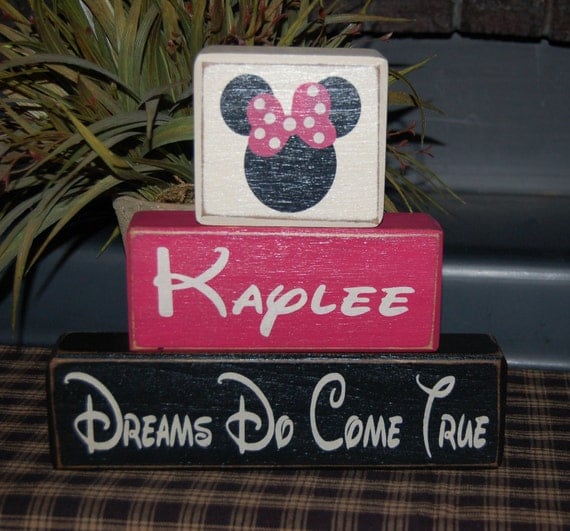 MICKEY MOUSE Dreams Do Come True Boys Girls Children PERSONALIZED Name Wood Sign Blocks Primitive Country Rustic Home Decor