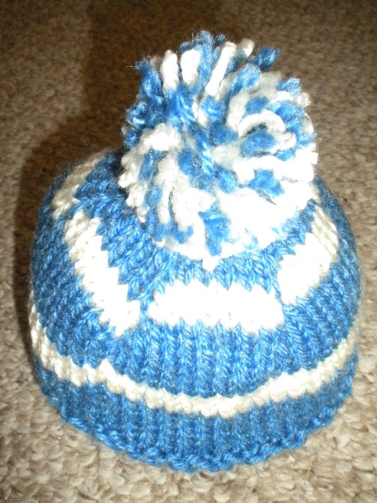 Sweet Blue and White Knit Baby Hat