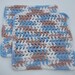 Set of 2 Crochet Cotton Wash Cloths in Blue, White and Dusty Rose - 8 x 8 inches