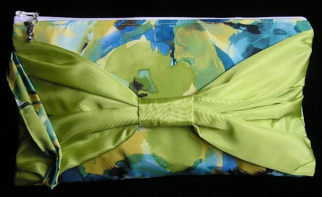 Apple green taffeta clutch purse