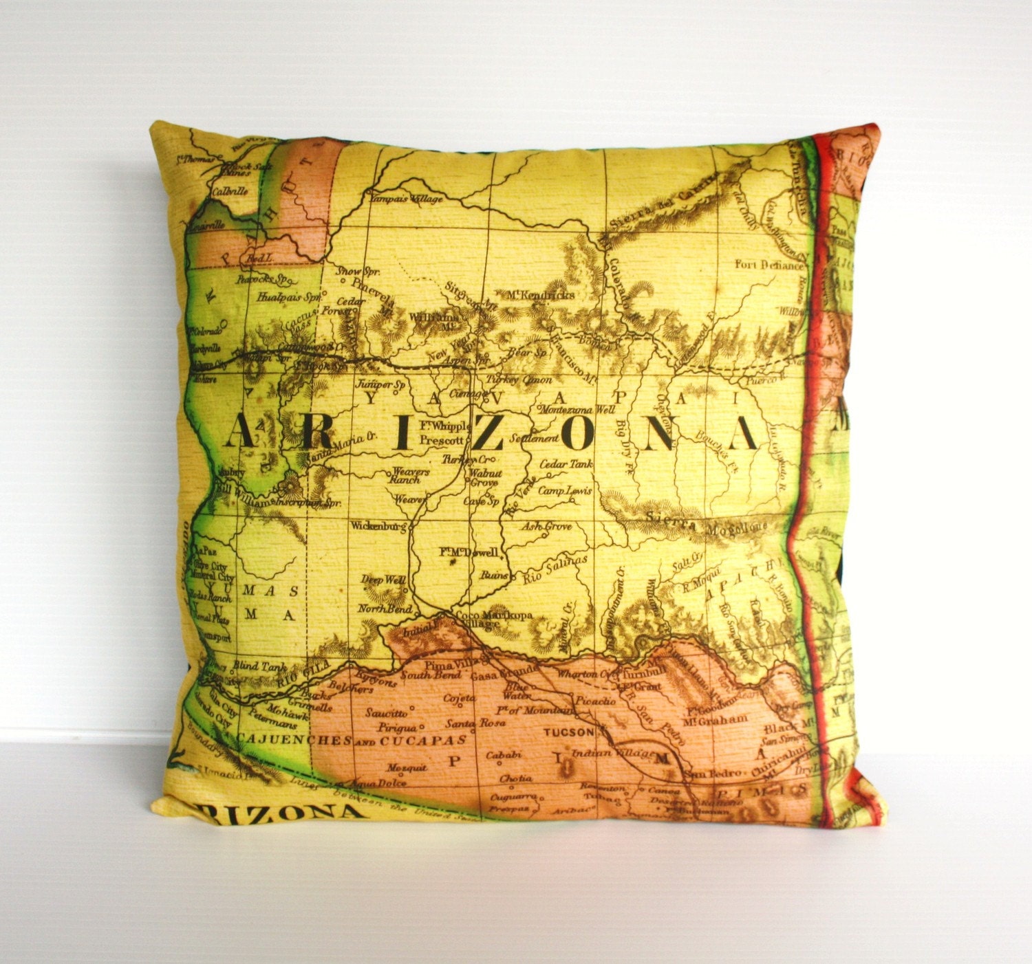 decorative throw pillow ARIZONA organic cotton vintage map cushion, cushion cover throw cushion,16 inch pillow
