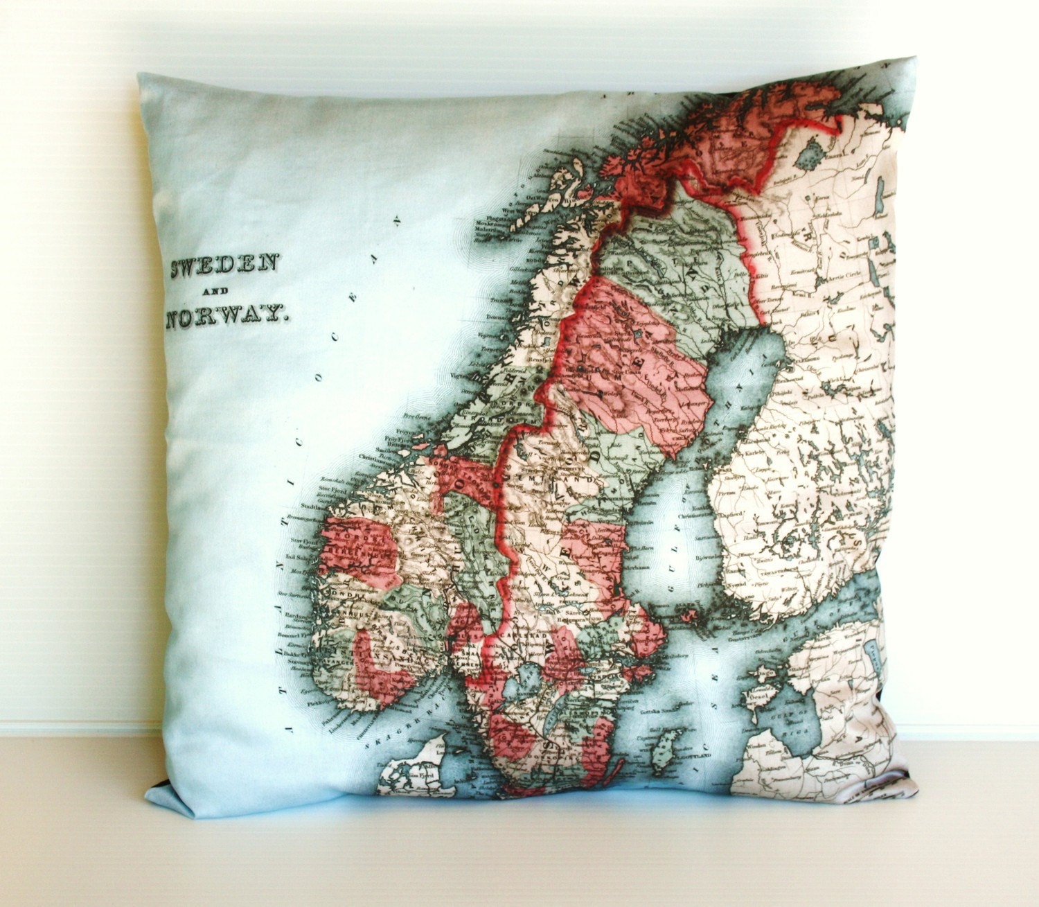 Decorative map cushion SWEDEN & NORWAY map Organic cotton map cushion pillow, cushion cover, 16 inch