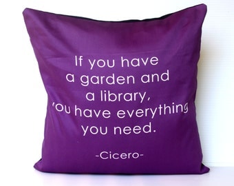 Purple Pillow cover cushion purple cushion  quote cushion pillow cover with cicero quotation, cushion, pillow
