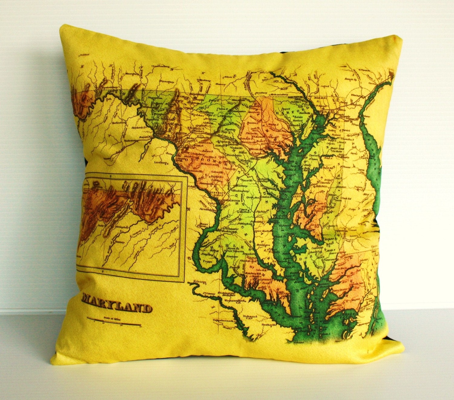 map cushion, MARYLAND map organic cotton cushion decorative pillow cover pillow cover 16 inch 40cmx40cm