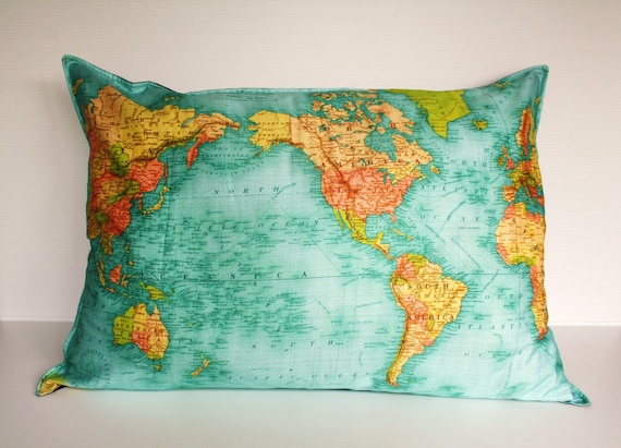 GIANT VINTAGE WORLD map floor cushion, world map cushion, pillow 86cm/34inches x 61cm/ 24 inches .