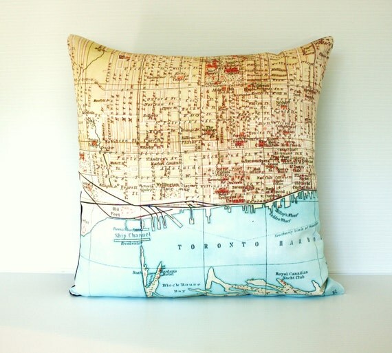 throw pillow, cushion cover, map pillow, TORONTO,map pillow organiccotton 16x16 inch , 40cm pillow
