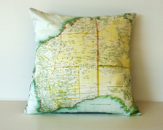 decorative cushion, map pillow WESTERN AUSTRALIA, organic cotton, cushion cover 16x16, pillow cover