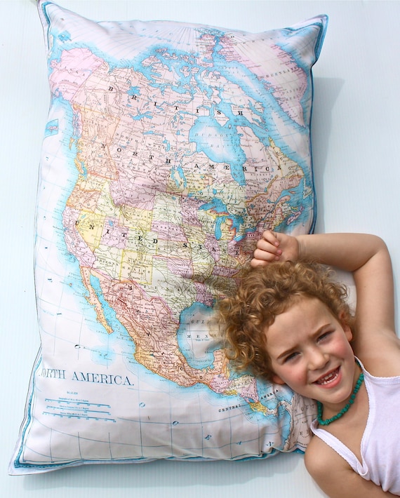 Floor cushion map floor cushion NORTH AMERICA GIANT map cushion, organic cotton cushion, pillow cover, bean bag