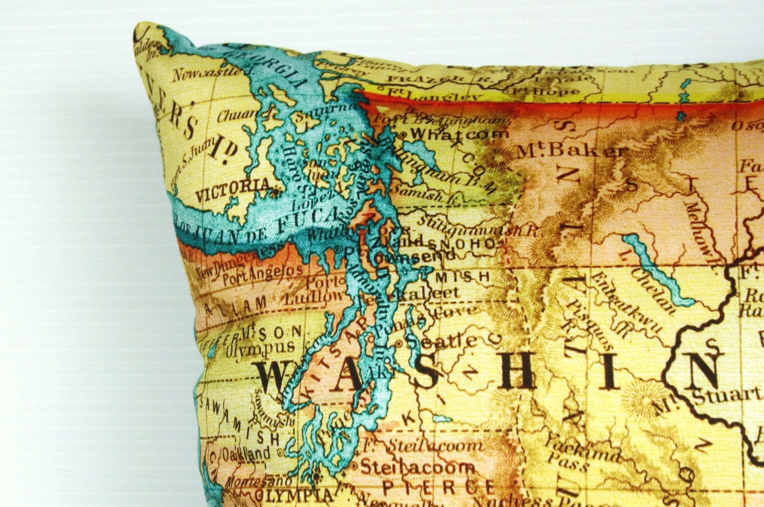 Decorative Throw pillow map pillow cover, cushion WASHINGTON STATE pillow cover,organic cotton map cushion cover, 16 inch 41cm