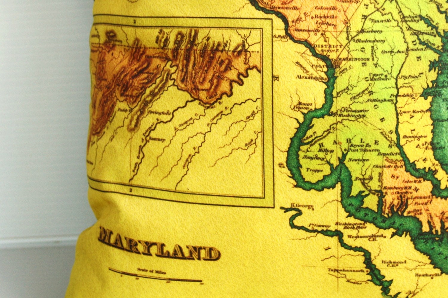 map cushion, MARYLAND map organic cotton cushion decorative pillow cover pillow cover 16 inch 40cmx40cm