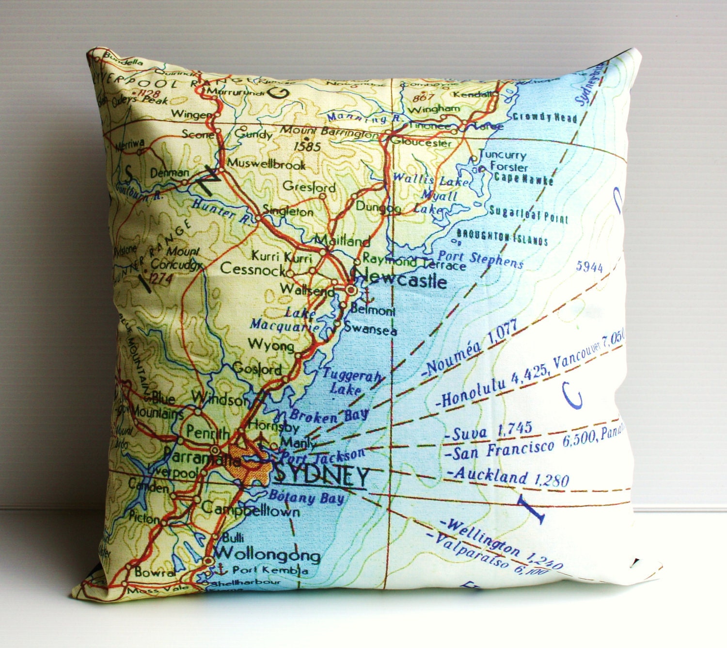 Cushion cover map pillow street maps ,NSW coast, Australia organic cotton, map pillow, 16 inch pillow 40cm throw pillow