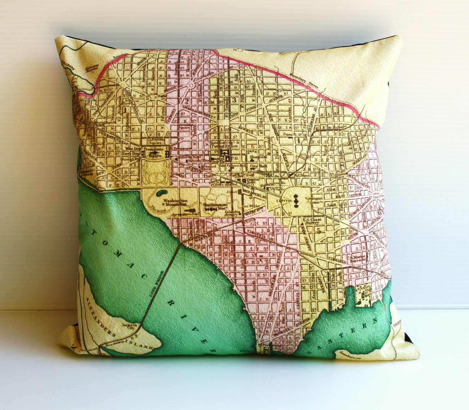 16 inch pillow WASHINGTON DC city map, cushion cover, vintage maps, 16 inch, 41 cms, decorative pillow