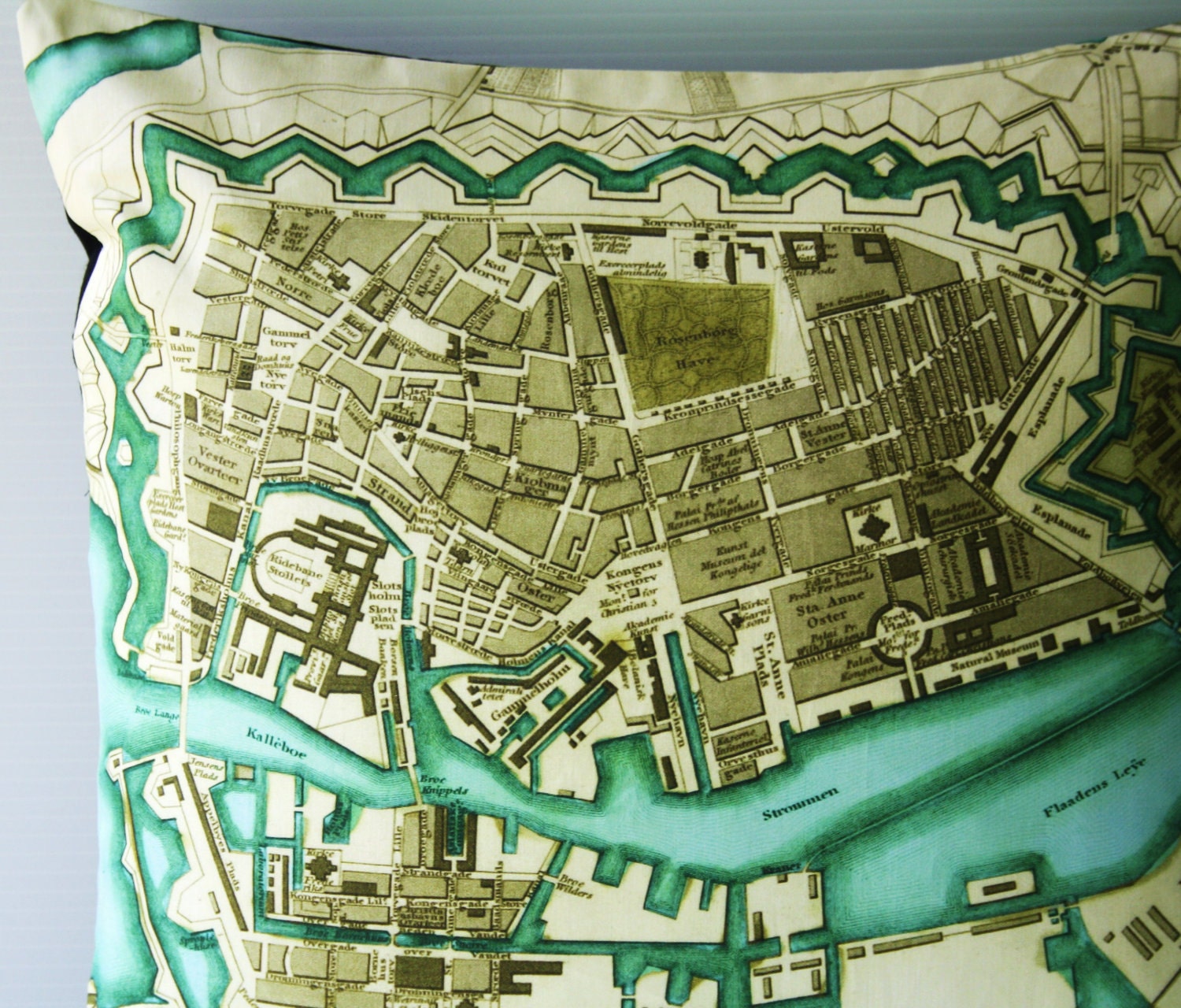 Decorative pillow COPENHAGEN map cushion, organic cotton , pillow, cushion , 16 inch, 41cm
