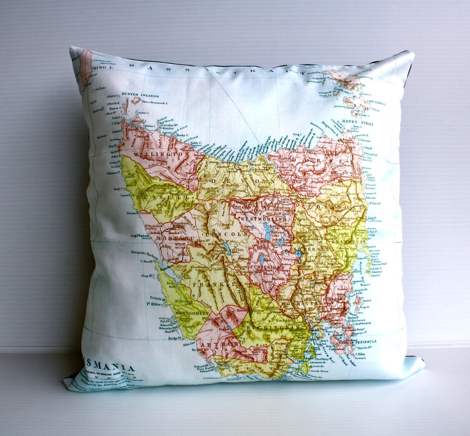 Cushion cover, pillow map cushion of TASMANIA, 16 inch, 41cm, organic cotton, decorative pillow cover