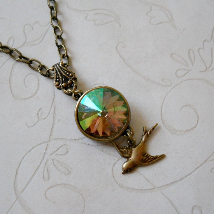 Purple Haze Swarovski Crystal Rivoli Necklace in Brass