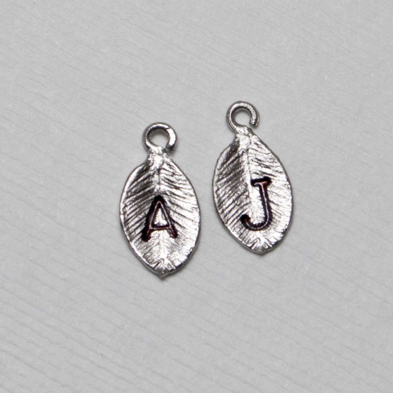 Add On Jewelry Charms. Personalized Two Silver Leaves.  Hand Stamped Initials. Come with jump rings
