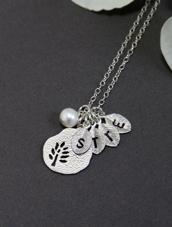 Personalized Silver Jewelry. Family Tree Disc Necklace. Custom initial up to 4 letters. Mother, friendship gift,