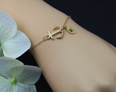 Sideways Anchor Gold Bracelet  - Custom Letter Jewelry,14k Gold Filled jewelry,Birthday gift, Strength, Love, Together, Best Friend Gift