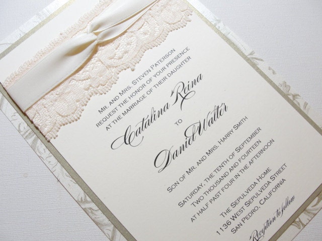 EMILY-4 Lace Wedding Invitation, Invite, Vintage, Shabby Chic, Couture, Elegant