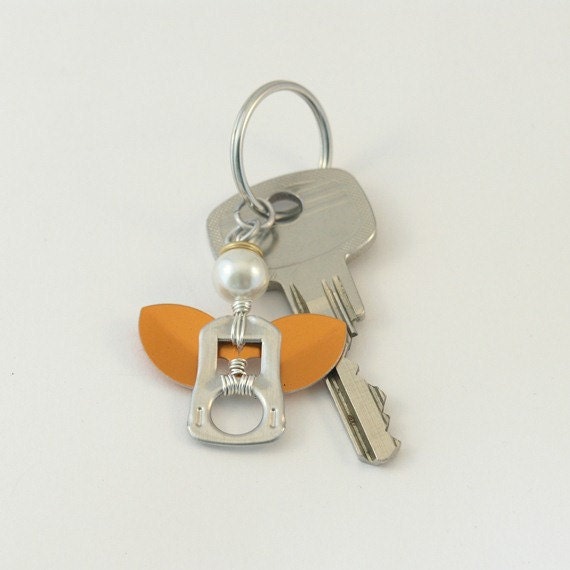 pop tab keychain - angel, orange wings wire wrapped