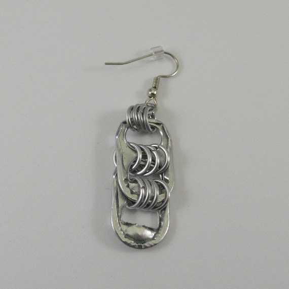 pop tabs earrings - pair - double pop tab and chainmaille