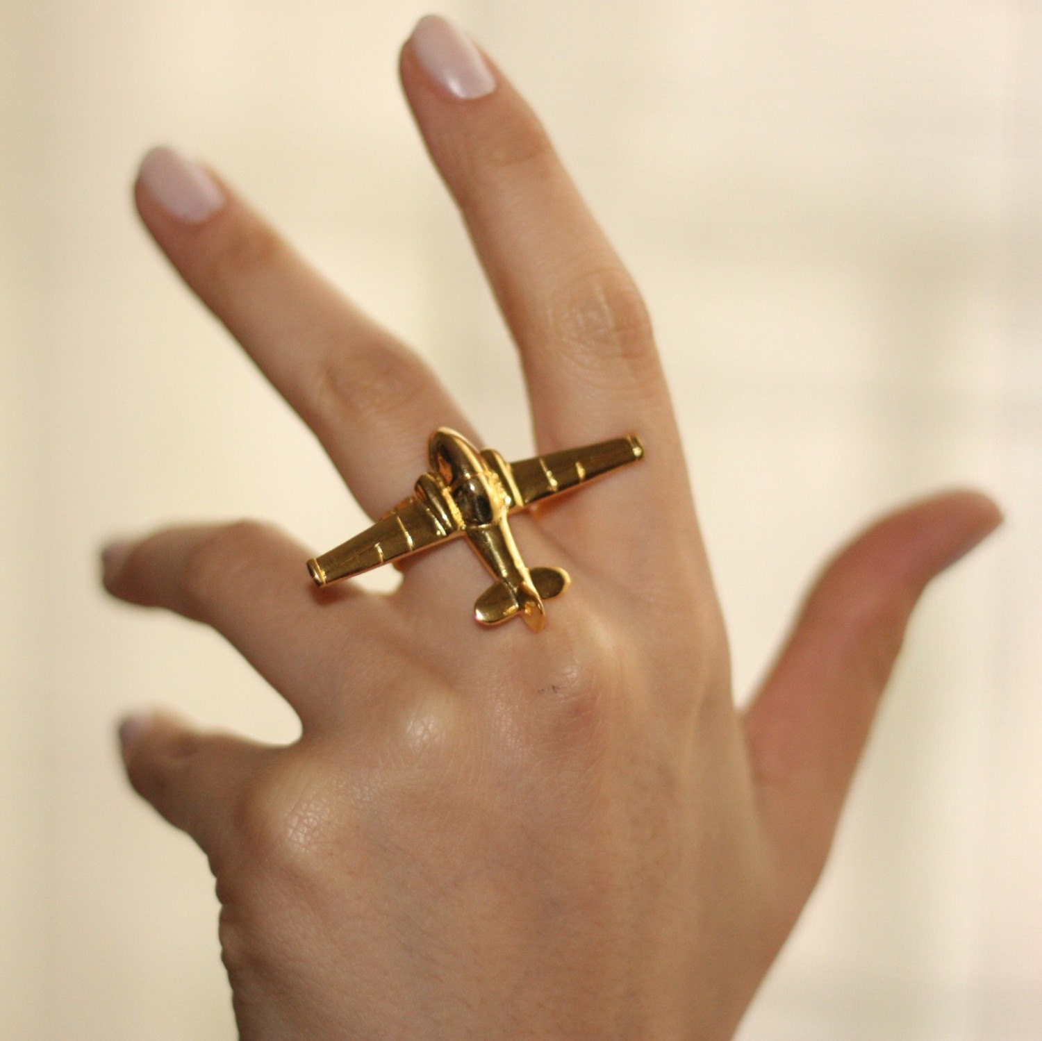 Vintage-Style Aeroplane Ring in 24K Gold plated brass