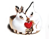 Bunny Lovers with a Heart Ring - 24 Gold Plates Brass