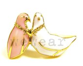 Gold Lovebirds Ring in Pastel Pink & White (24K Gold-Plated)