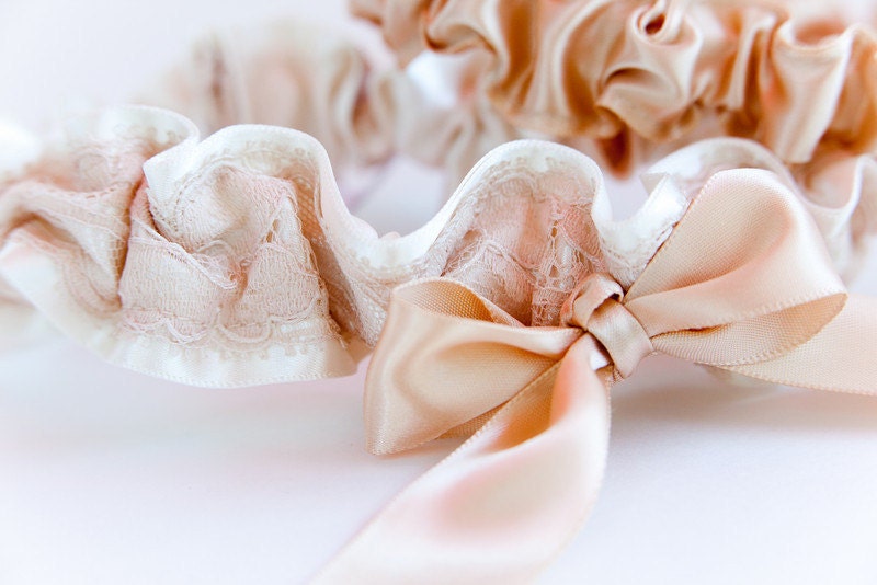 Wedding Garter Set - Pretty Champagne Lace and Ivory Bridal Garter - Sample Sale