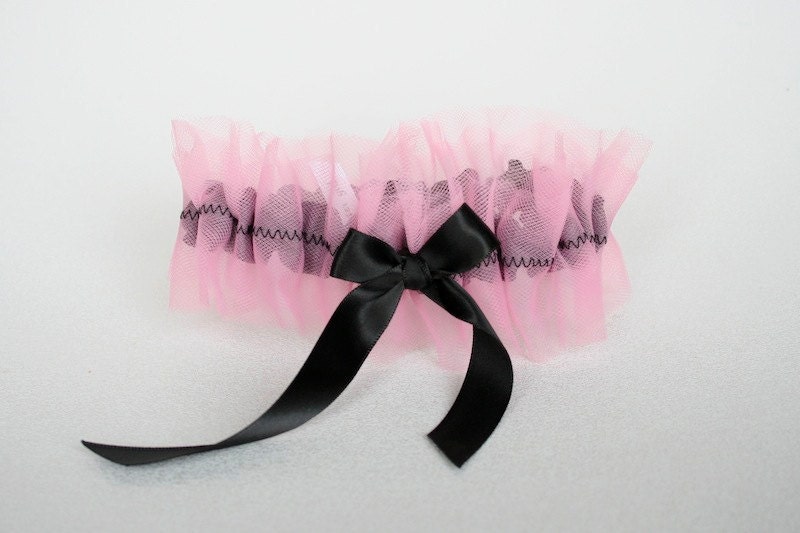 Wedding Garter - Modern Black and Hot Pink Neon Bridal Garter - Sample Sale