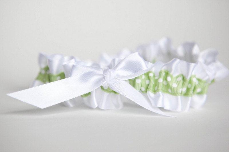 Wedding Garter -  Green and White Polka Dot Bridal Garter - Sample Sale