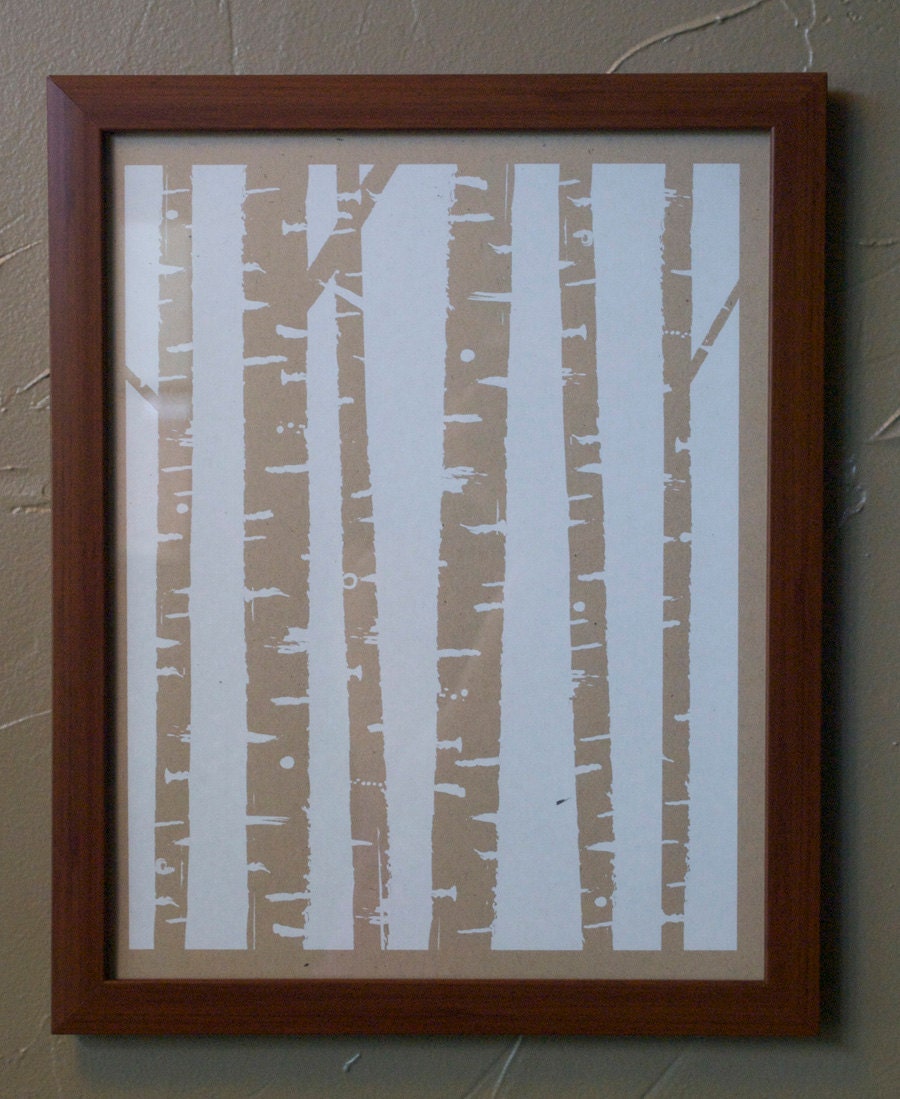 Birch Trees 11x14 Screen Print- On brown, kraft, and gold