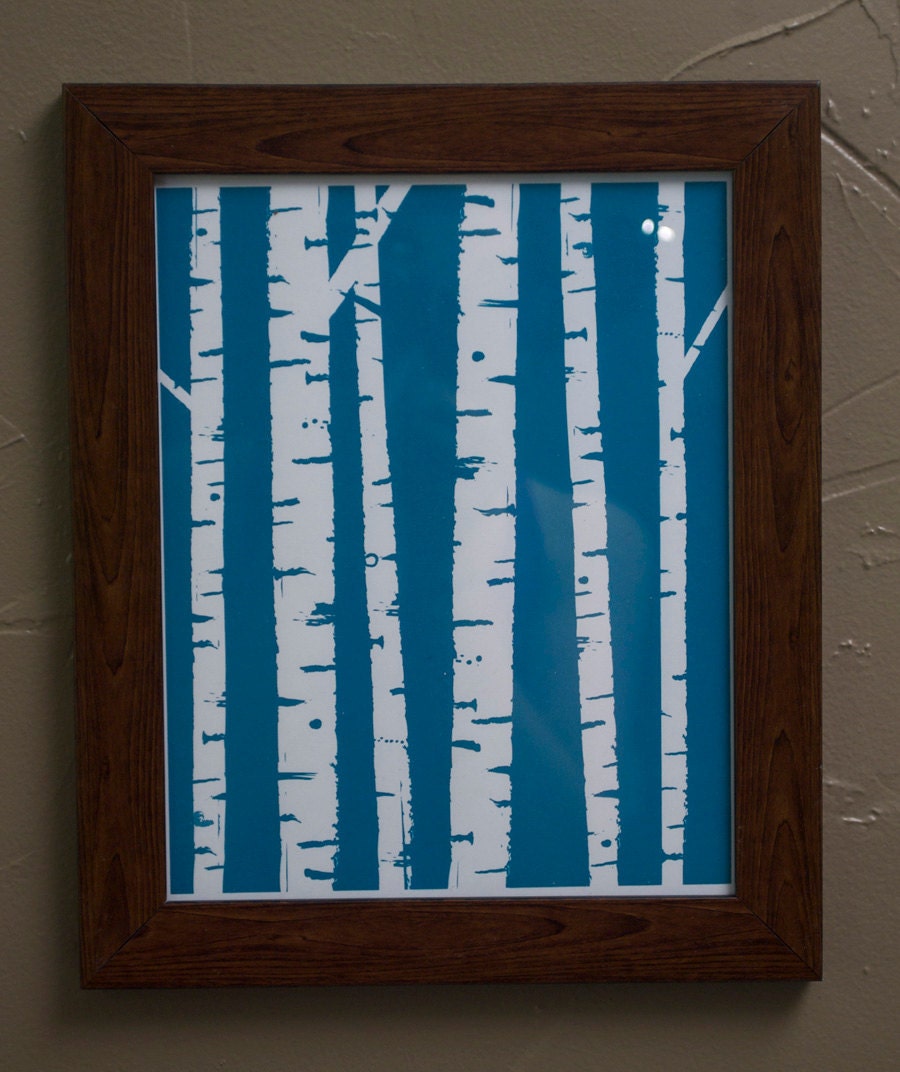 Birch Trees 8x10 ScreenPrint- Limited Edition in Blue and Brown