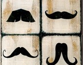 The Four Moustaches Handmade Glass Coaster Set from Upcycled Dictionary page book art - WilD WorDz