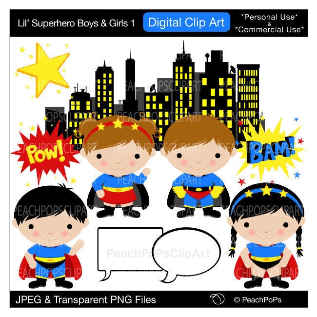 clip art superheroes hero digital clipart - Lil Superhero Boys and Girls 1 - Digital Clip Art - Personal Commercial Use