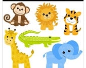 animal clip art digital clipart baby monkey elephant gator giraffe - Lil Jungle Safari - Digital Clip Art - Personal Commercial Use