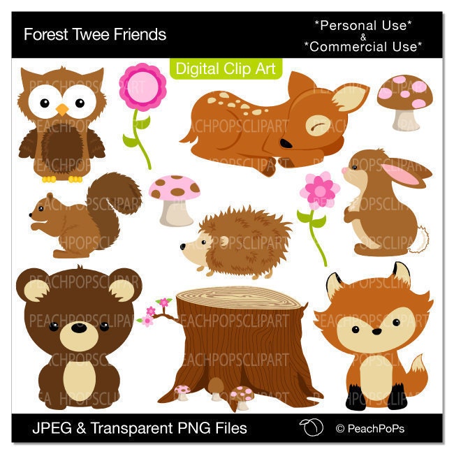 cute forest animal clipart owl deer bunny fox - Forest Twee Friends - Digital Clip Art - Personal Commercial Use